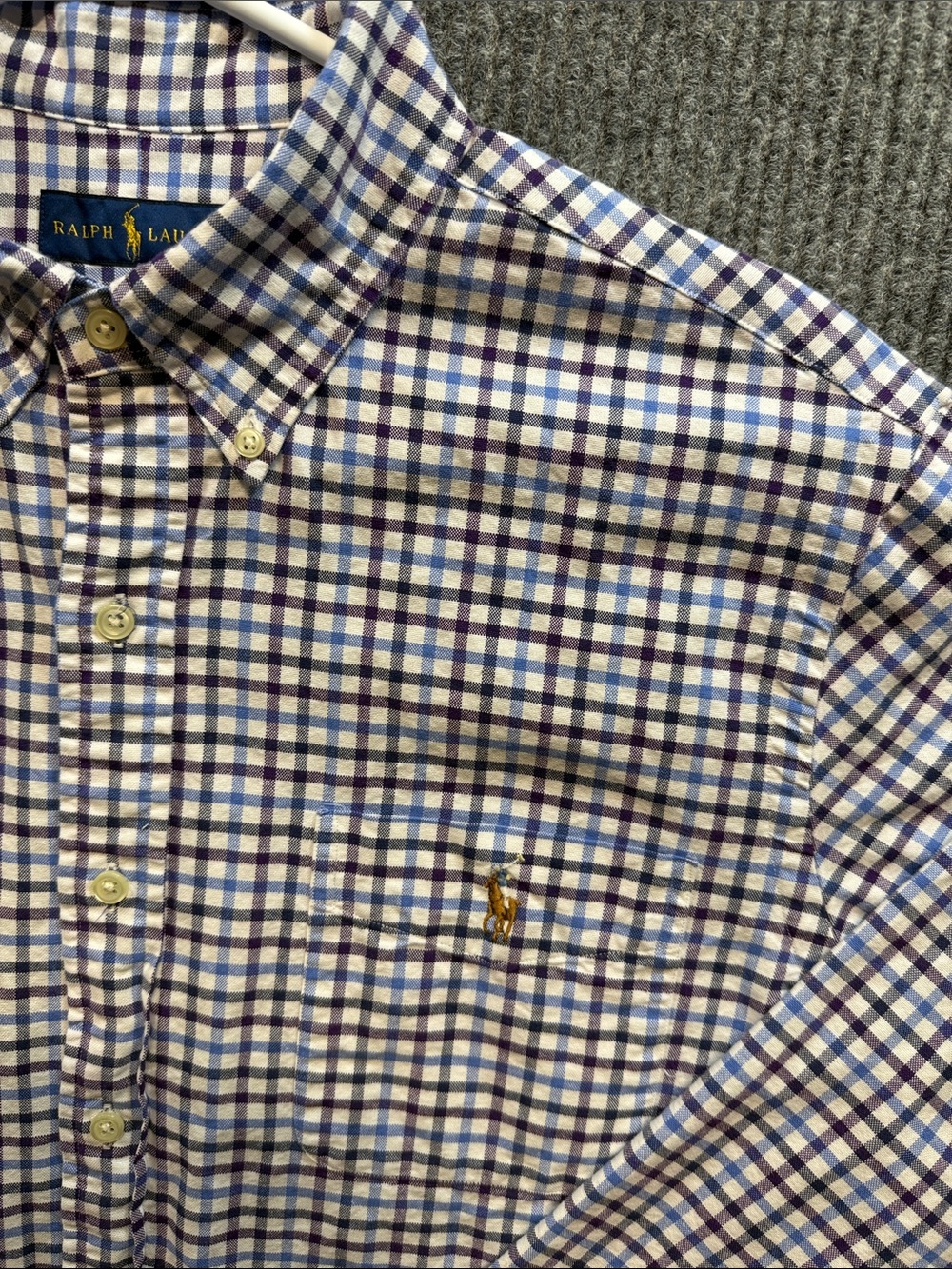 Polo by Ralph Lauren Blue White Black and Maroon Checked Pocket Shirt Large - Picture 3 of 10